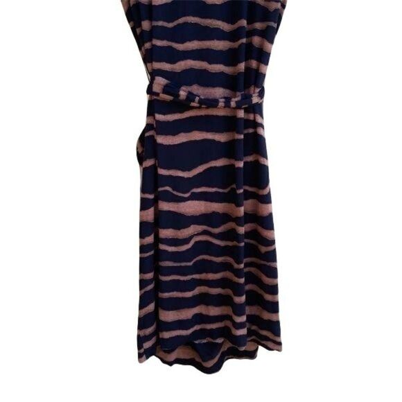 Vtg 90's Tiger Striped Draped Scoop Neck Batwing Tie Waist Dress Brown Blk Sz S - Picture 6 of 9